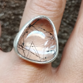 anell plata quars cristall de roca inclusions turmalina