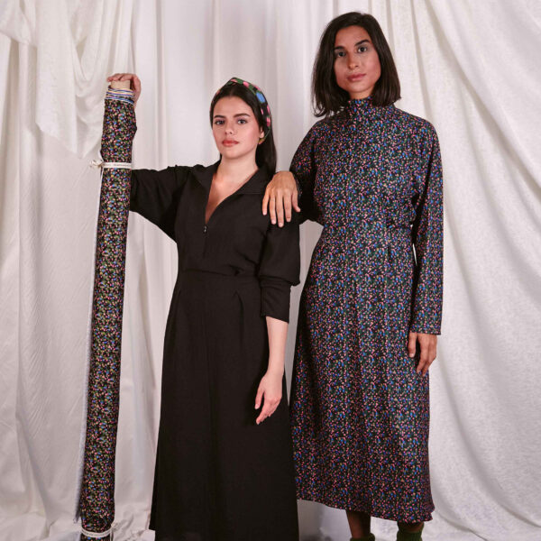 Vestit midi Lirio negre/blau el?ctric